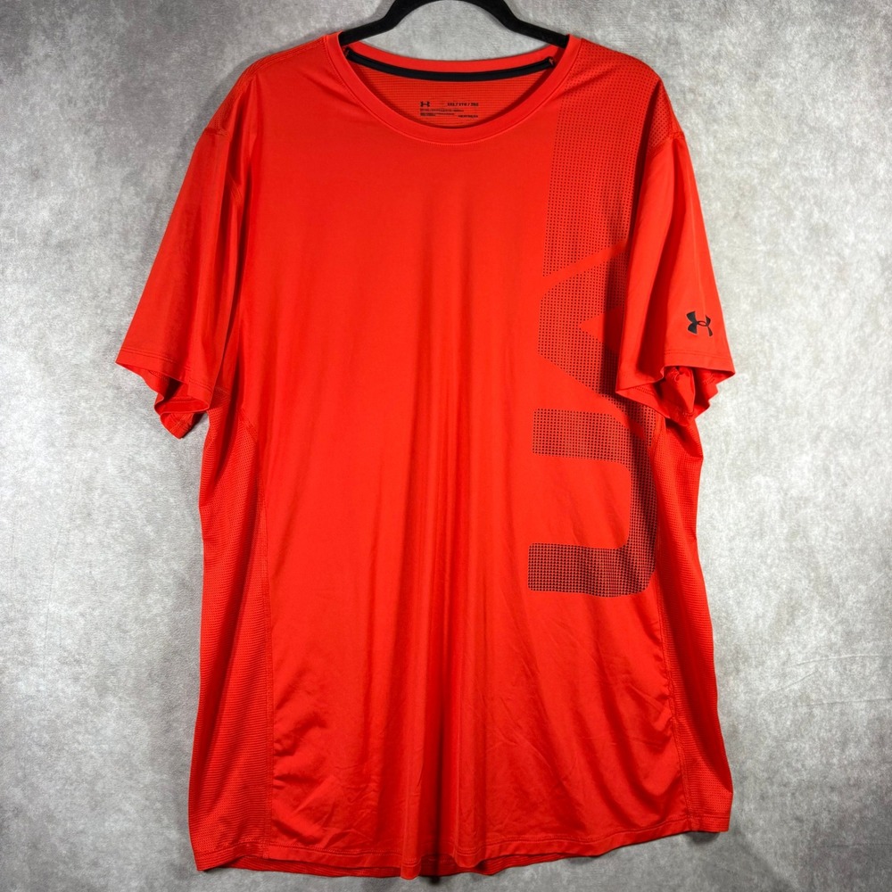 Under Armour Shirt Mens 2XL Red HeatGear Short Sleeve Graphic Active Performance
